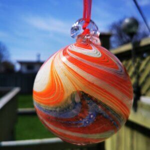 Art Glass Witch's Ball ~ Hand Blown Solid Glass Ball / Sphere ~ Swirled Pattern